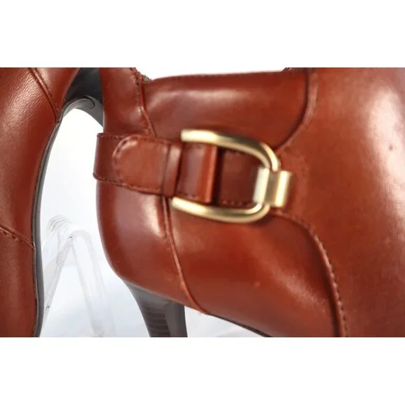 Bandolino Women's Brown Leather Ankle Booties with Gold Buckle & Zipper Size 7.5 - Picture 4 of 6
